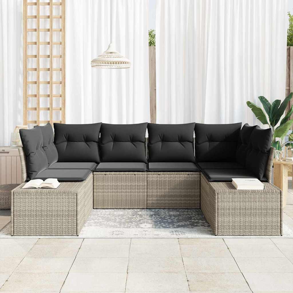 Set Divano da Giardino 6 pcs Grigio chiaro Poly Rattan | homemem39