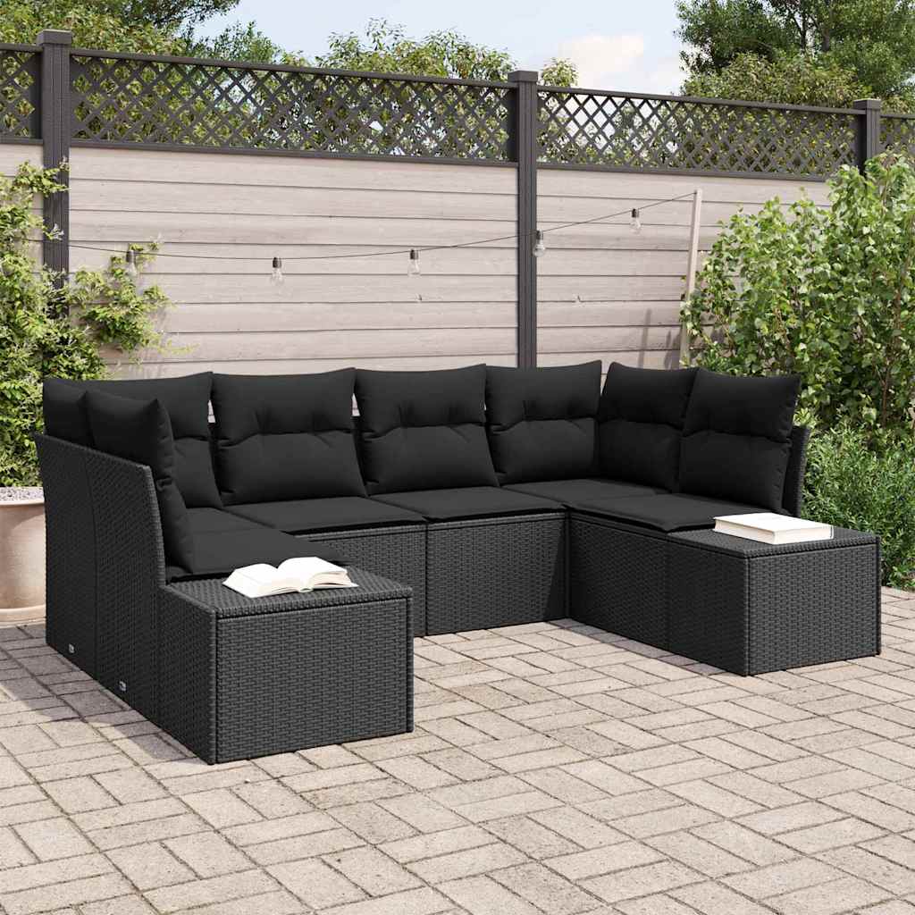 Set Divano da Giardino con archiviazione 6 pcs Nero Poly Rattan | homemem39