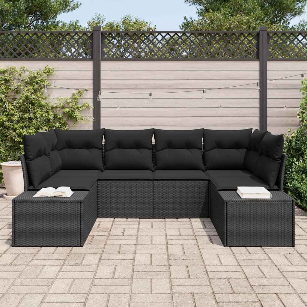 Set Divano da Giardino con archiviazione 6 pcs Nero Poly Rattan | homemem39