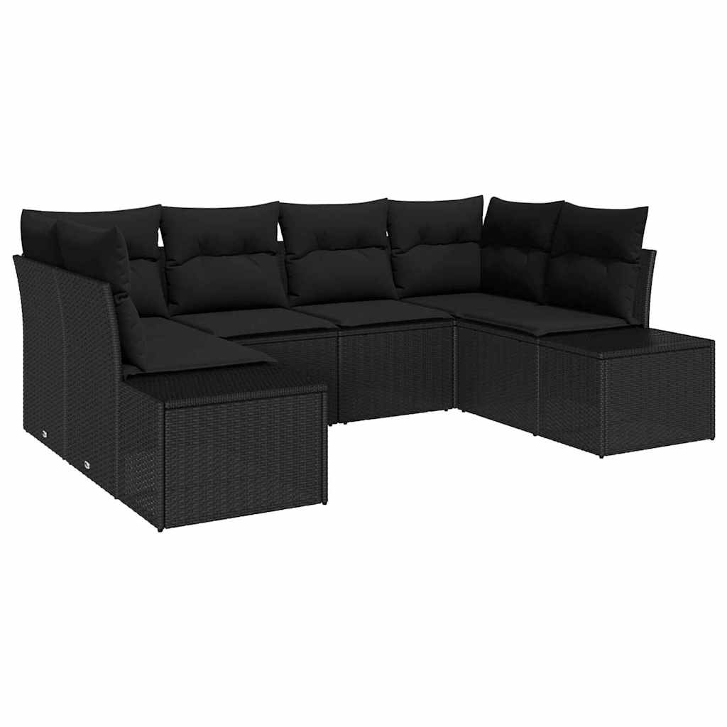 Set Divano da Giardino con archiviazione 6 pcs Nero Poly Rattan | homemem39