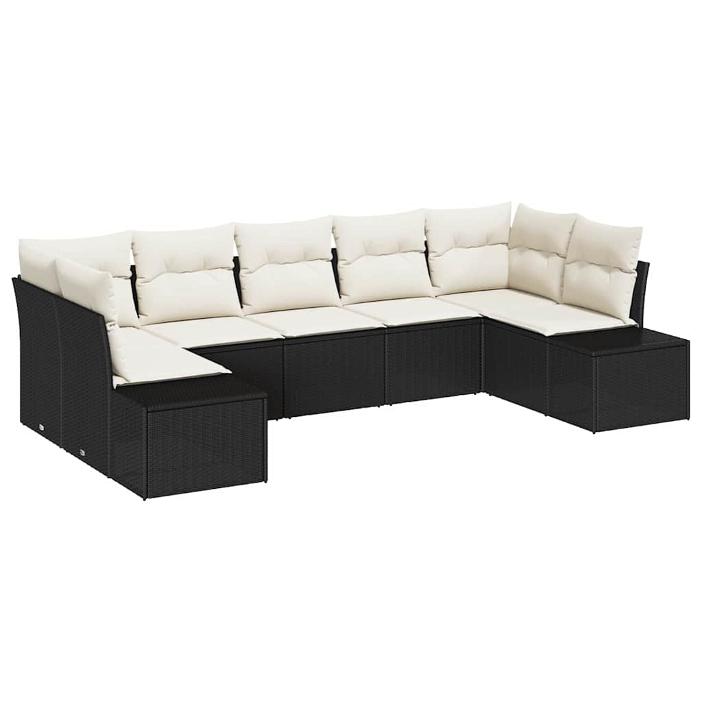 Set Divano da Giardino 7 pcs Nero e Crema Poly Rattan | homemem39