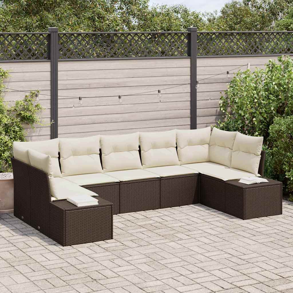 Set Divano da Giardino 7 pcs Marrone e Crema Poly Rattan | homemem39