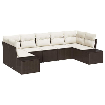 Set Divano da Giardino 7 pcs Marrone e Crema Poly Rattan