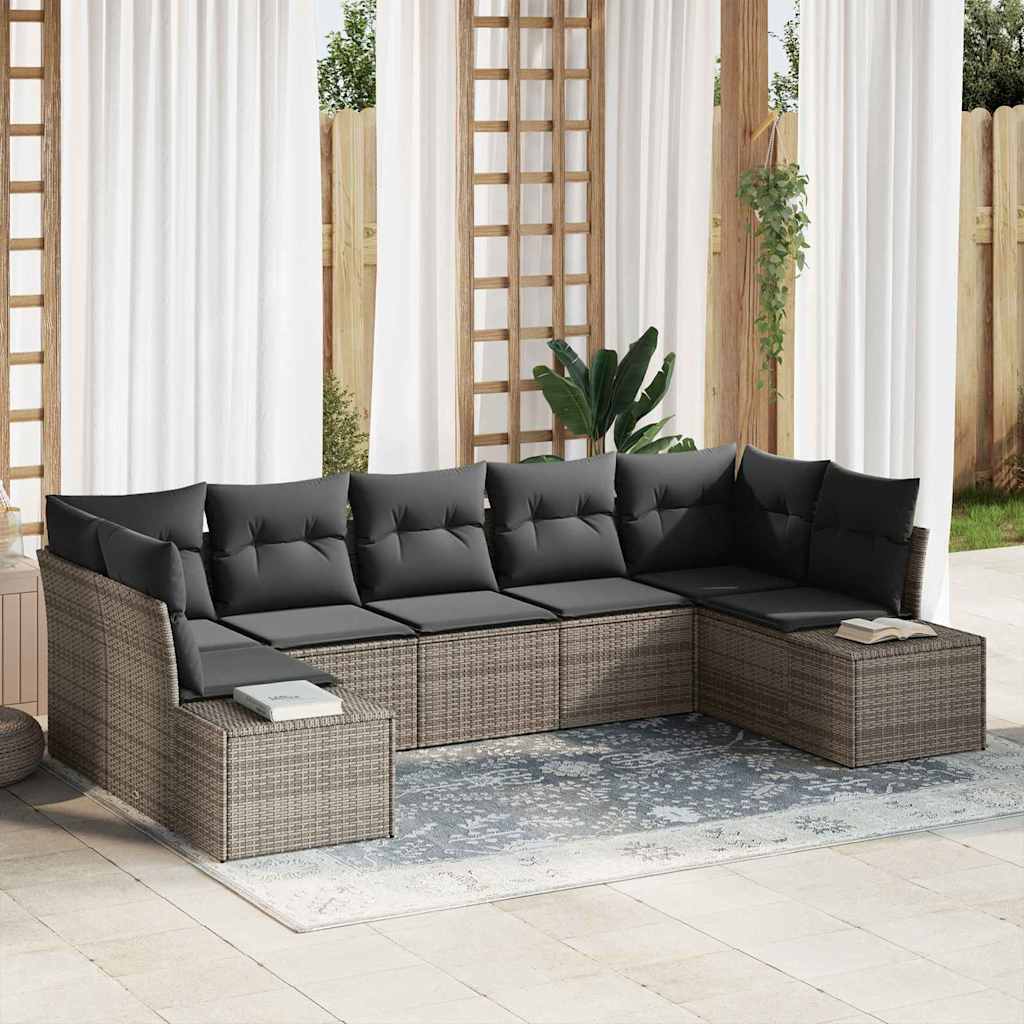 Set Divano da Giardino 7 pcs Grigio Poly Rattan | homemem39