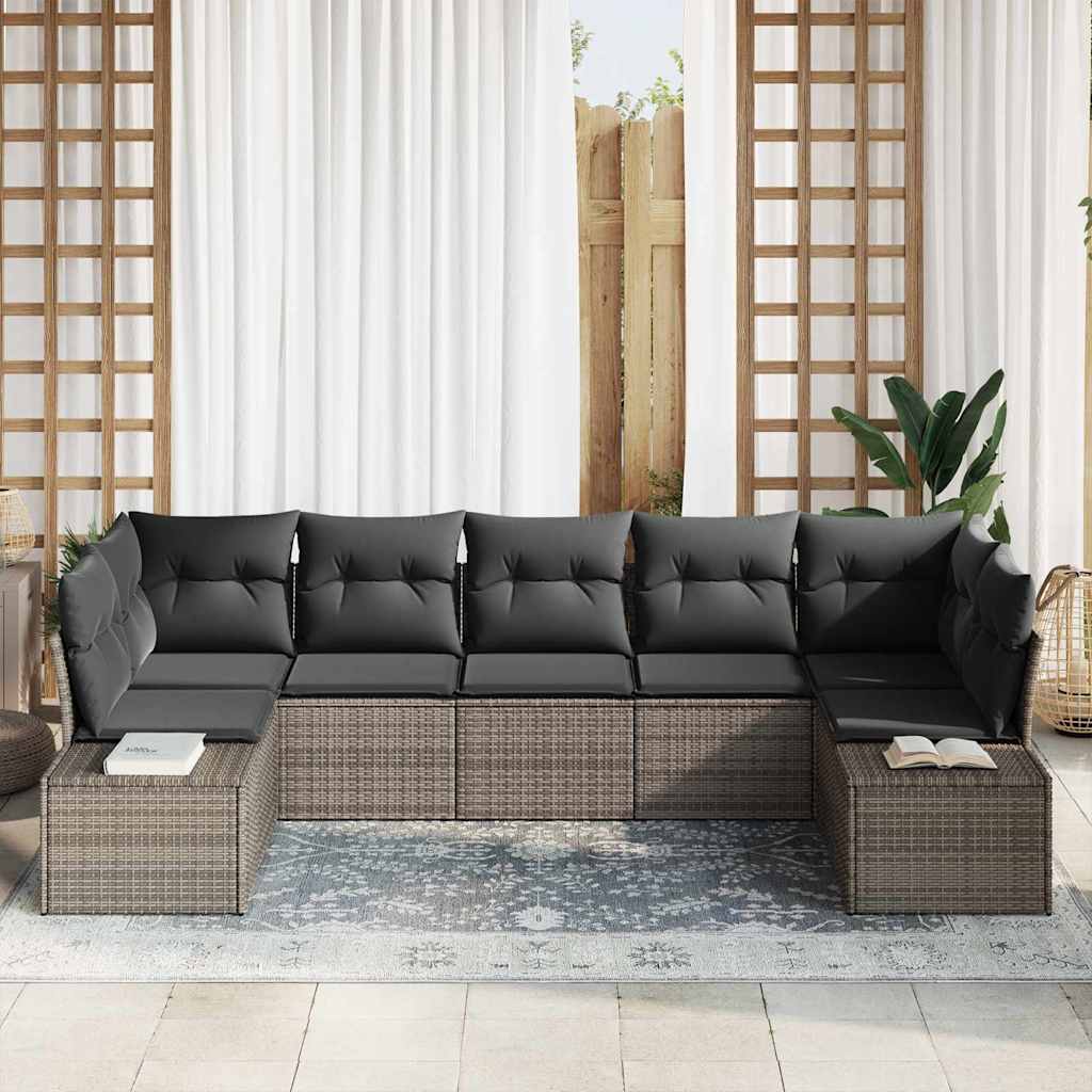 Set Divano da Giardino 7 pcs Grigio Poly Rattan | homemem39