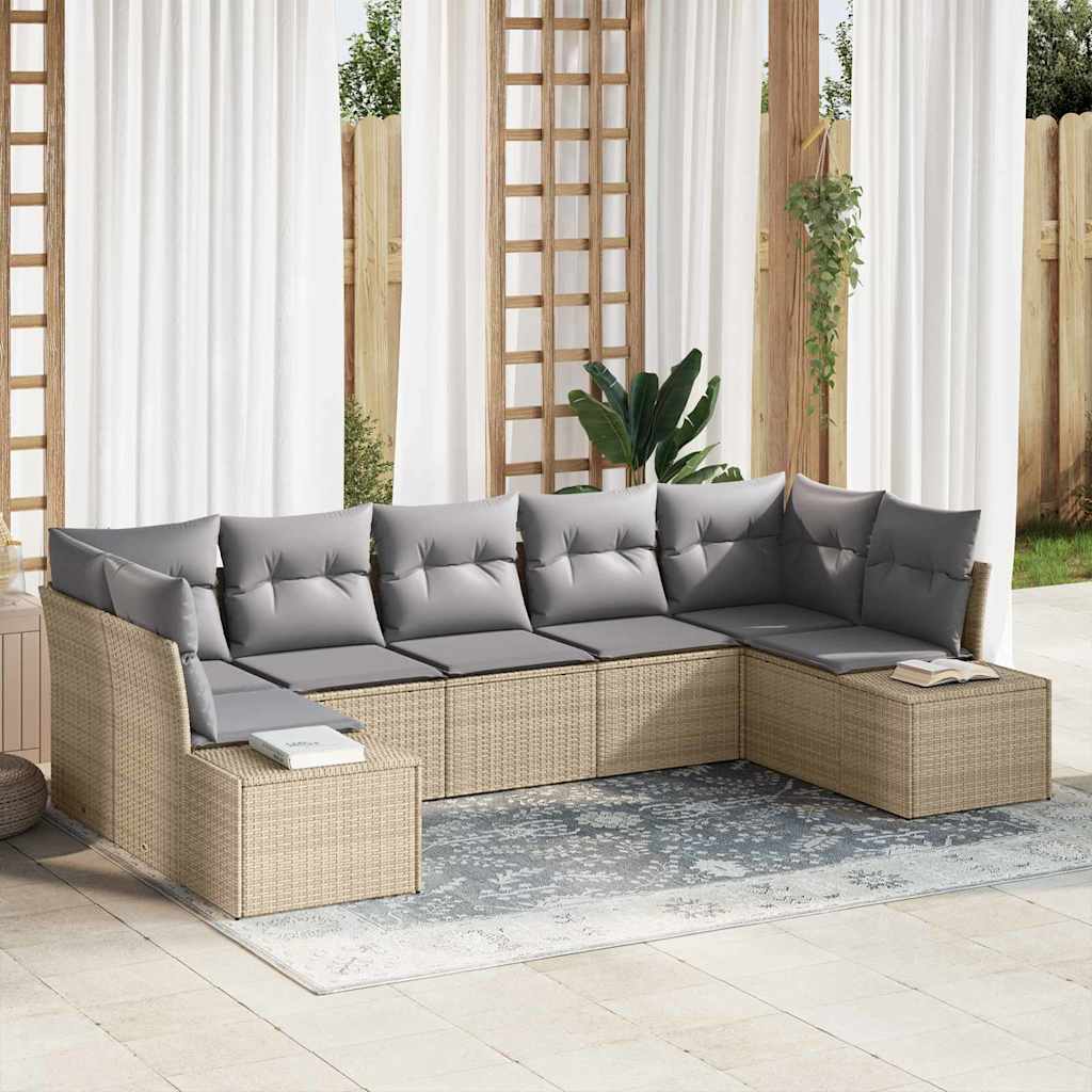 Set Divano da Giardino 7 pcs Beige e Grigio Chiaro Poly Rattan | homemem39