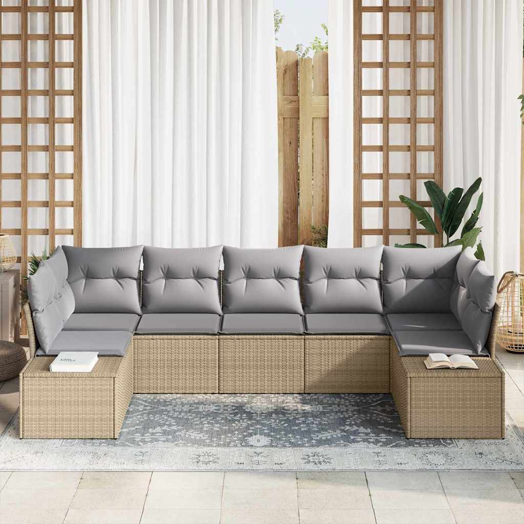 Set Divano da Giardino 7 pcs Beige e Grigio Chiaro Poly Rattan | homemem39
