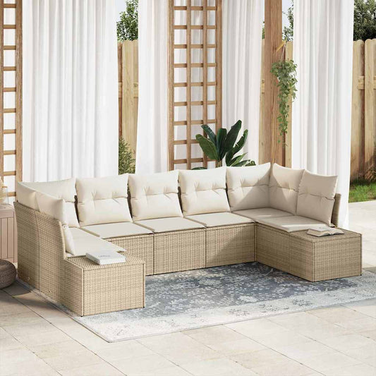 Set Divano da Giardino 7 pcs Beige e Crema Poly Rattan