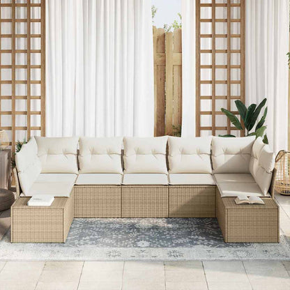 Set Divano da Giardino 7 pcs Beige e Crema Poly Rattan | homemem39