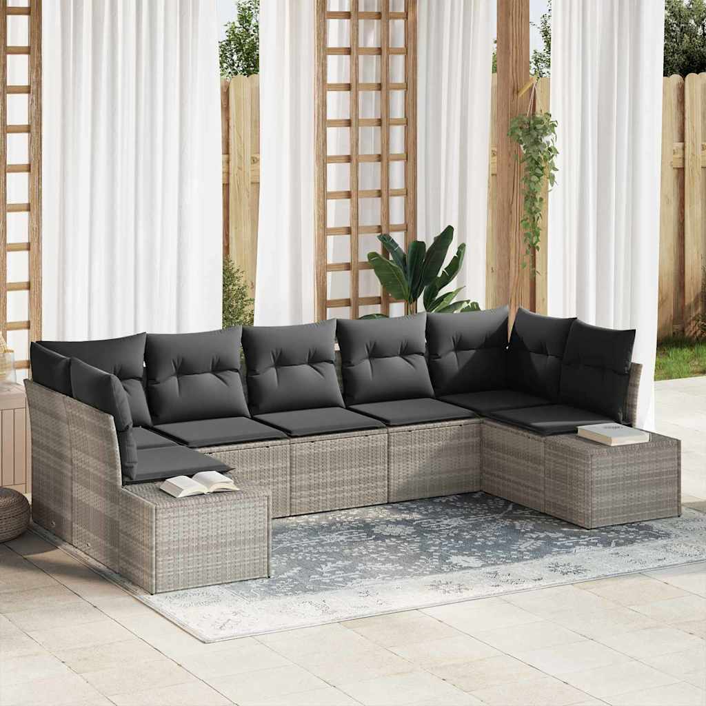 Set Divano da Giardino 7 pcs Grigio chiaro Poly Rattan | homemem39