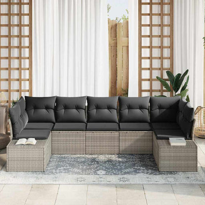 Set Divano da Giardino 7 pcs Grigio chiaro Poly Rattan | homemem39