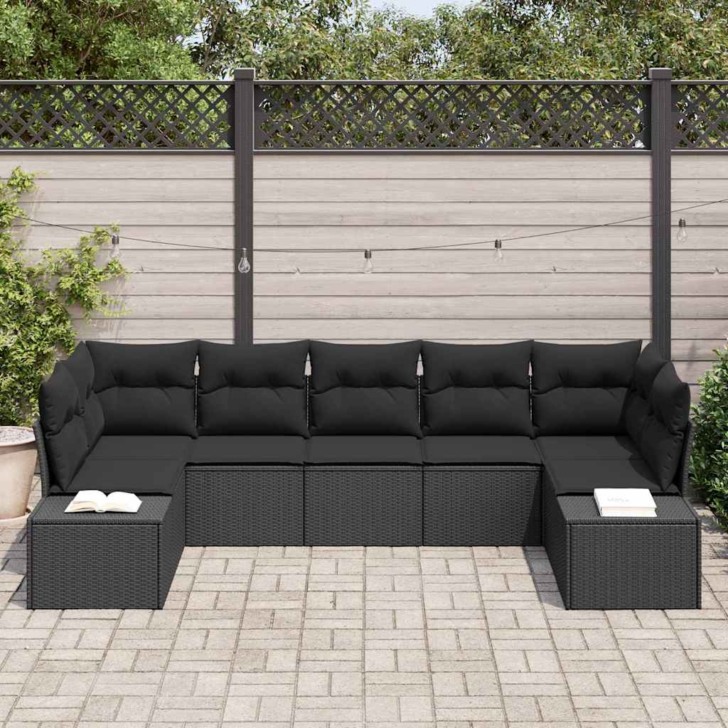 Set Divano da Giardino con archiviazione 7 pcs Nero Poly Rattan | homemem39