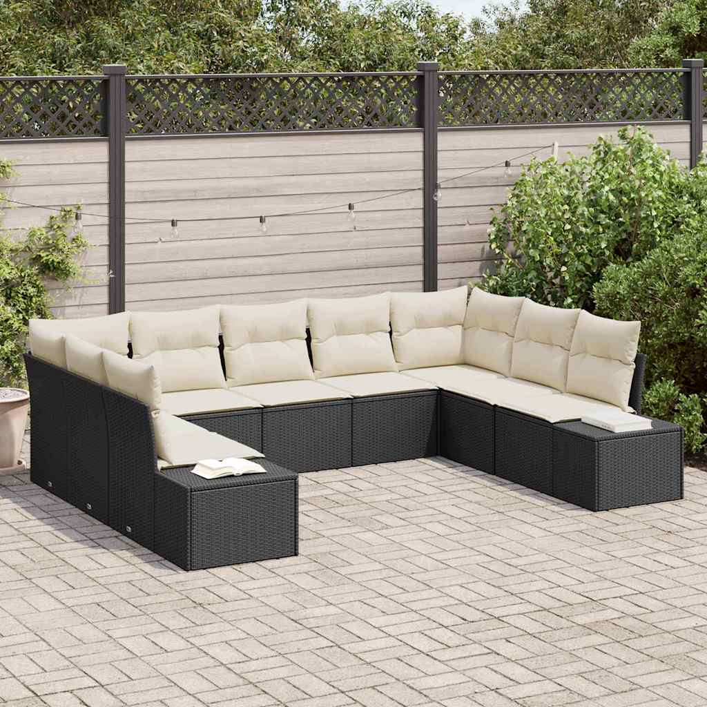Set Divano da Giardino 9 pcs Nero e Crema Polyrattan | homemem39