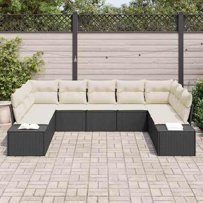Set Divano da Giardino 9 pcs Nero e Crema Polyrattan | homemem39