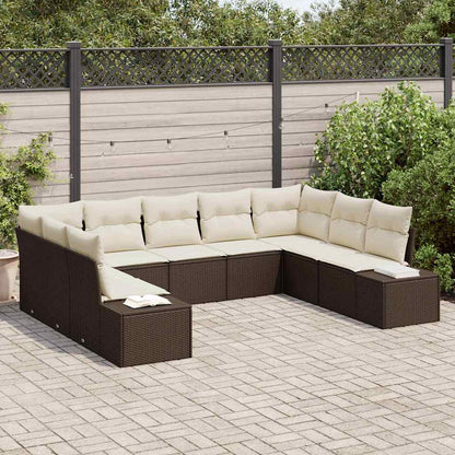 Set Divano da Giardino 9 pcs Marrone e Crema Polyrattan | homemem39