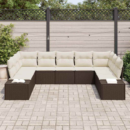 Set Divano da Giardino 9 pcs Marrone e Crema Polyrattan | homemem39