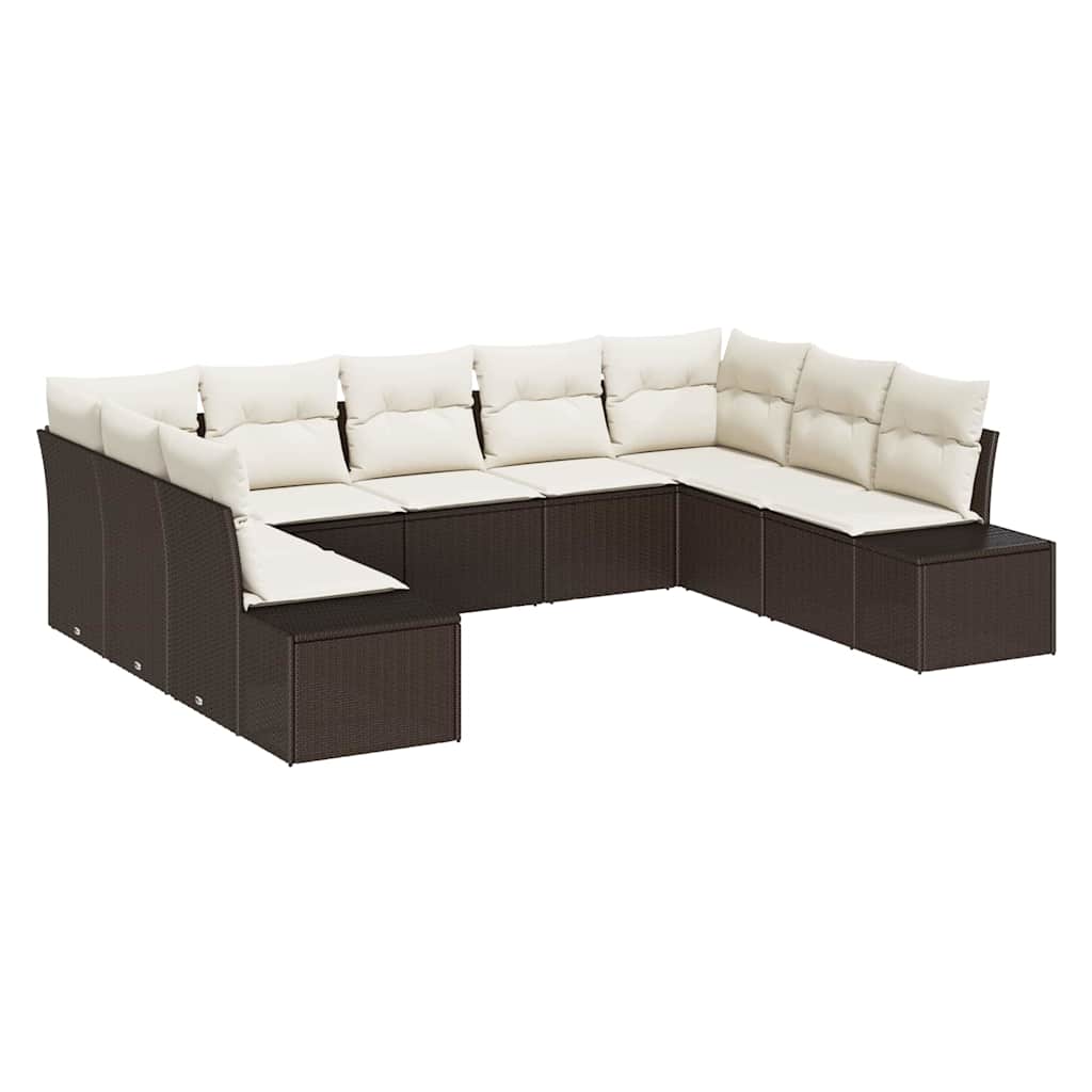 Set Divano da Giardino 9 pcs Marrone e Crema Polyrattan | homemem39