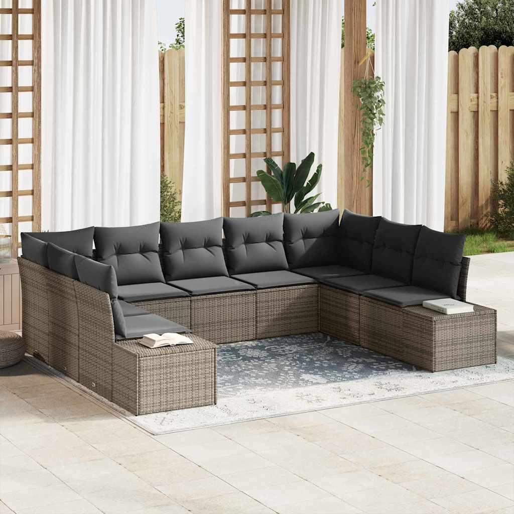 Set Divano da Giardino con cuscino 9 pcs Grigio Polyrattan