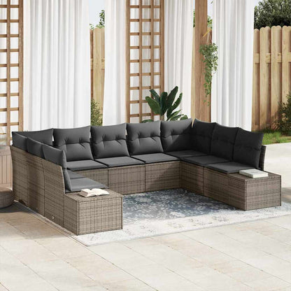 Set Divano da Giardino con cuscino 9 pcs Grigio Polyrattan