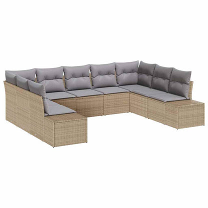 Set Divano da Giardino 9 pcs Beige e Grigio Chiaro Polyrattan | homemem39