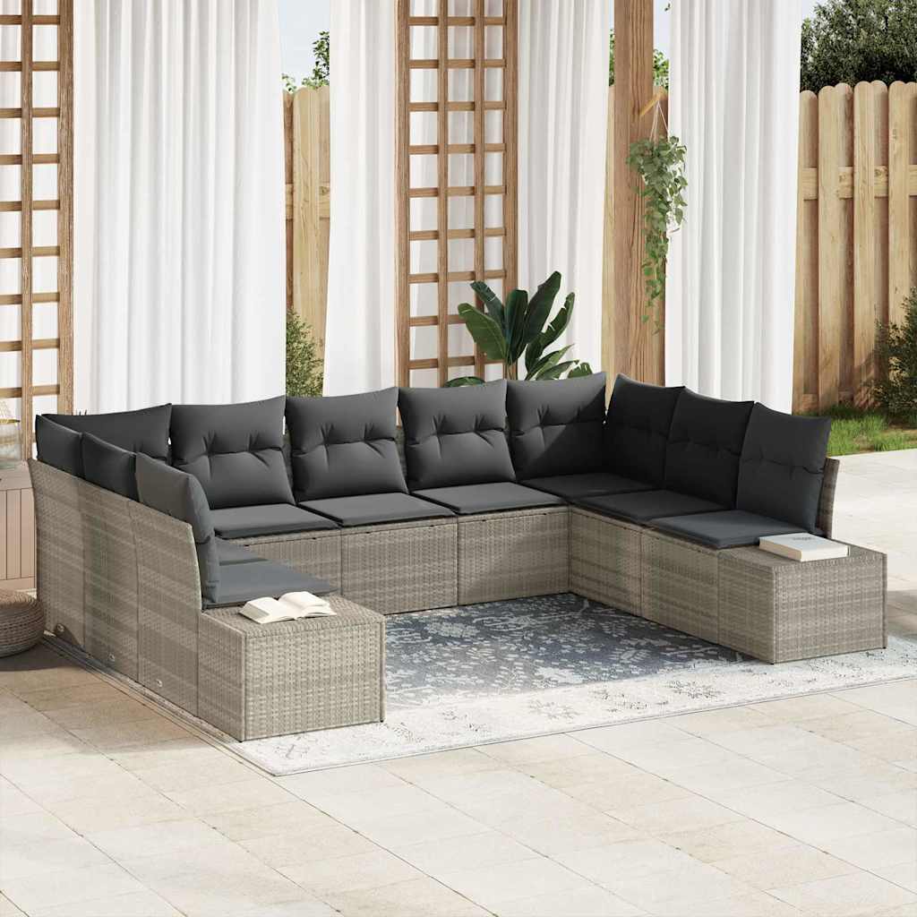 Set Divano da Giardino 9 pcs Grigio chiaro Polyrattan | homemem39