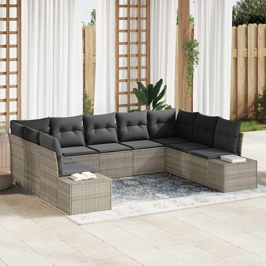 Set Divano da Giardino 9 pcs Grigio chiaro Polyrattan