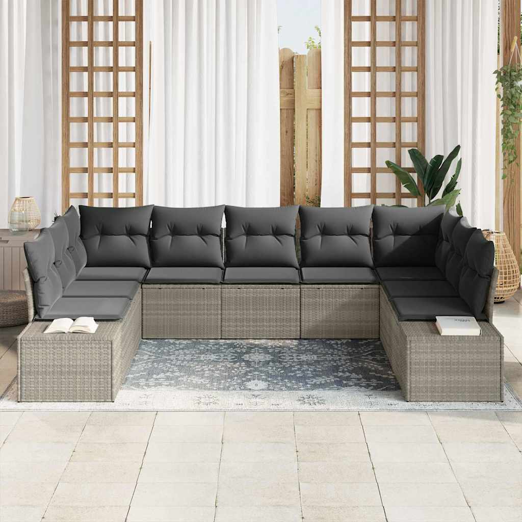 Set Divano da Giardino 9 pcs Grigio chiaro Polyrattan | homemem39