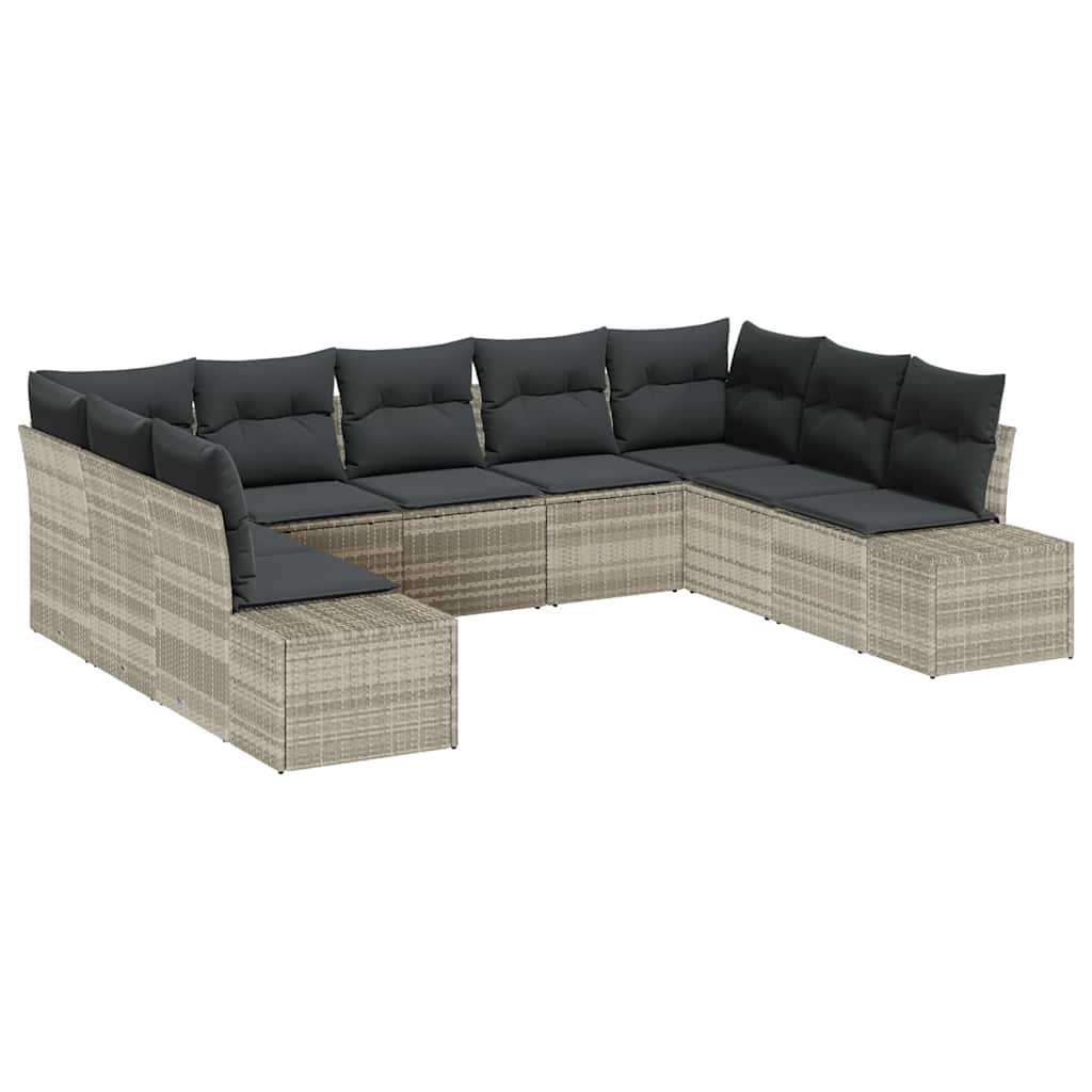 Set Divano da Giardino 9 pcs Grigio chiaro Polyrattan | homemem39