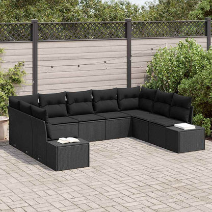 Set Divano da Giardino con cuscino 9 pcs Nero Polyrattan | homemem39