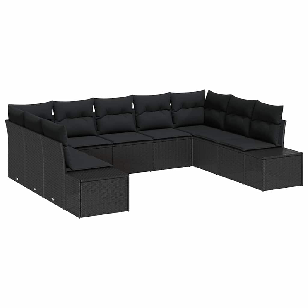 Set Divano da Giardino con cuscino 9 pcs Nero Polyrattan | homemem39