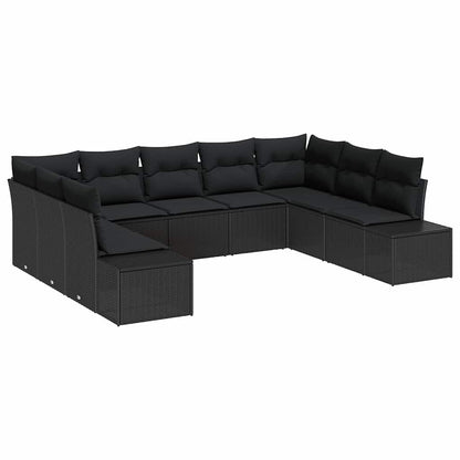 Set Divano da Giardino con cuscino 9 pcs Nero Polyrattan | homemem39