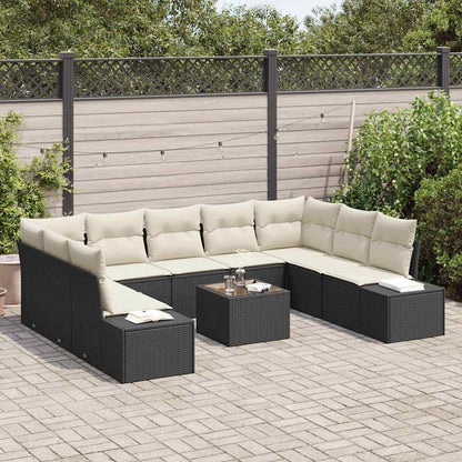 Set Divano da Giardino 9 pcs Nero e Crema Polyrattan