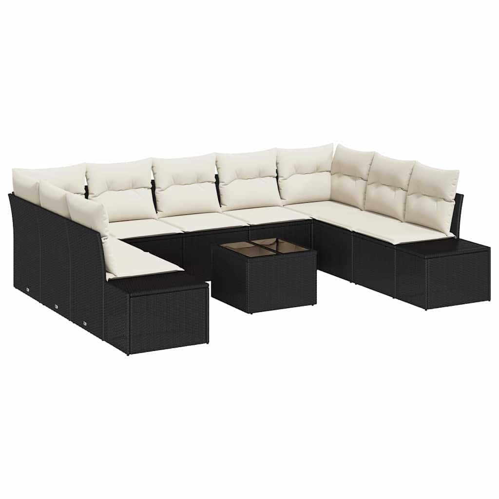 Set Divano da Giardino 9 pcs Nero e Crema Polyrattan