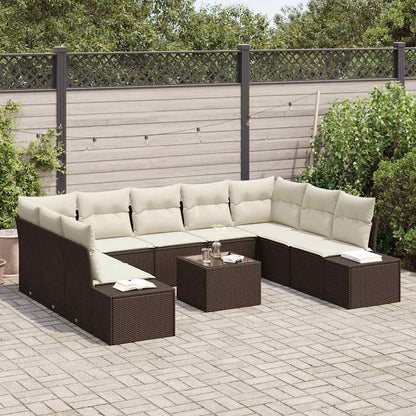 Set Divano da Giardino 9 pcs Marrone e Crema Polyrattan | homemem39