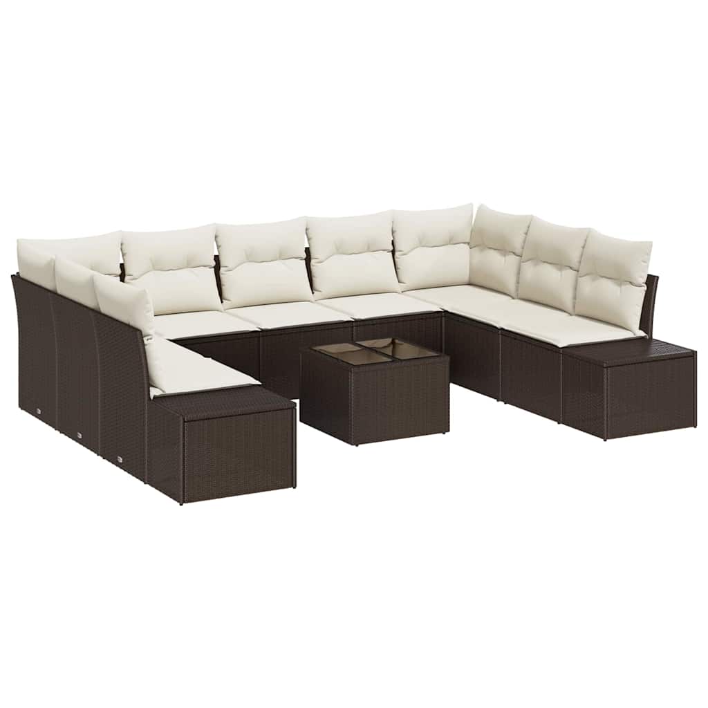 Set Divano da Giardino 9 pcs Marrone e Crema Polyrattan | homemem39