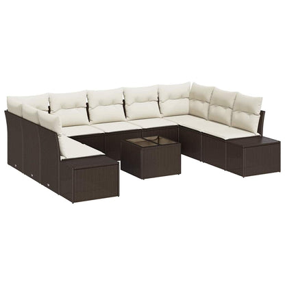 Set Divano da Giardino 9 pcs Marrone e Crema Polyrattan | homemem39