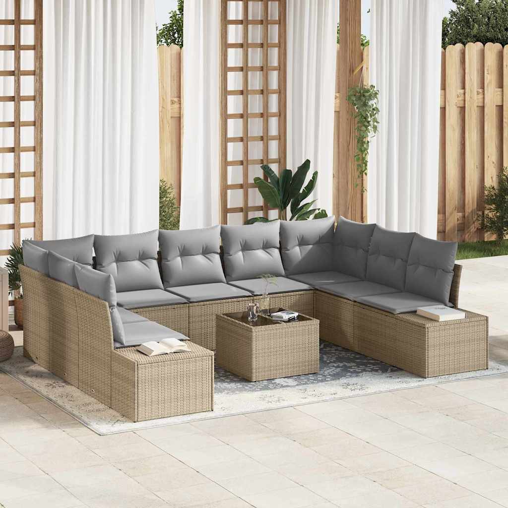 Set Divano da Giardino 9 pcs Beige e Grigio Chiaro Polyrattan | homemem39