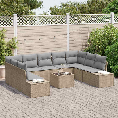 Set Divano da Giardino 9 pcs Beige e Grigio Chiaro Polyrattan | homemem39