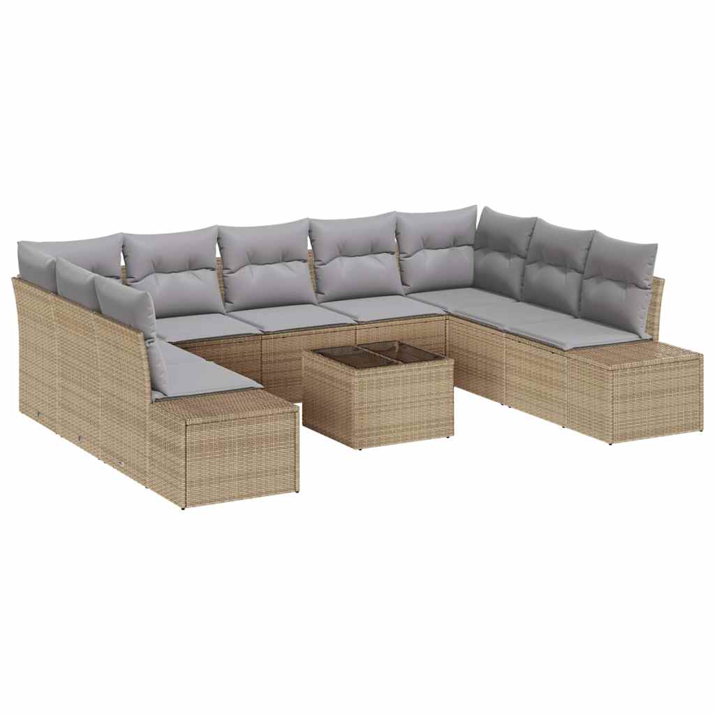 Set Divano da Giardino 9 pcs Beige e Grigio Chiaro Polyrattan | homemem39