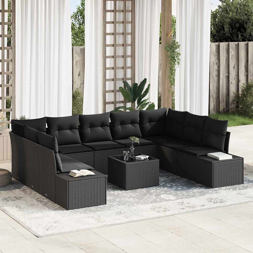 Set Divano da Giardino con cuscino 9 pcs Nero Polyrattan | homemem39