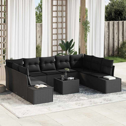 Set Divano da Giardino con cuscino 9 pcs Nero Polyrattan | homemem39
