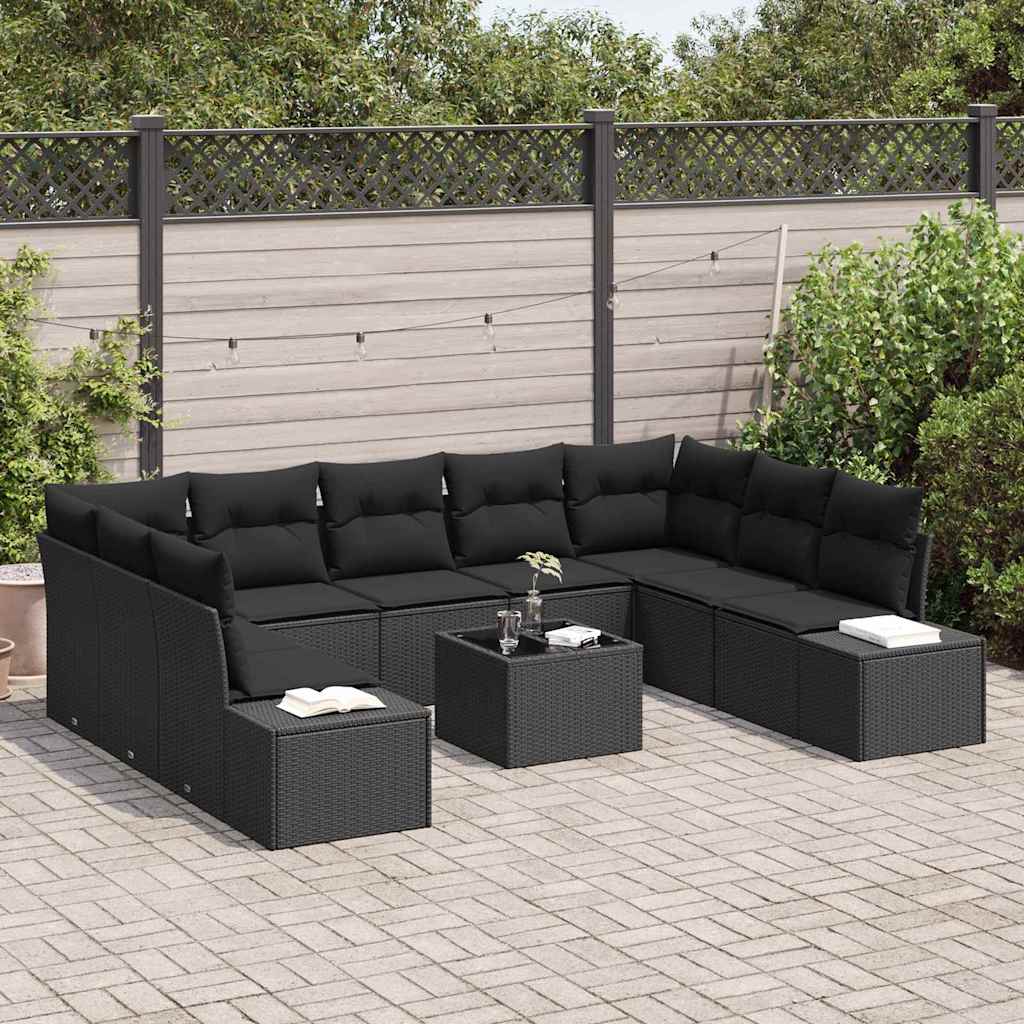Set Divano da Giardino con cuscino 9 pcs Nero Polyrattan | homemem39