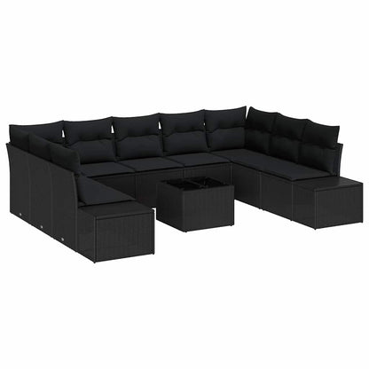 Set Divano da Giardino con cuscino 9 pcs Nero Polyrattan | homemem39