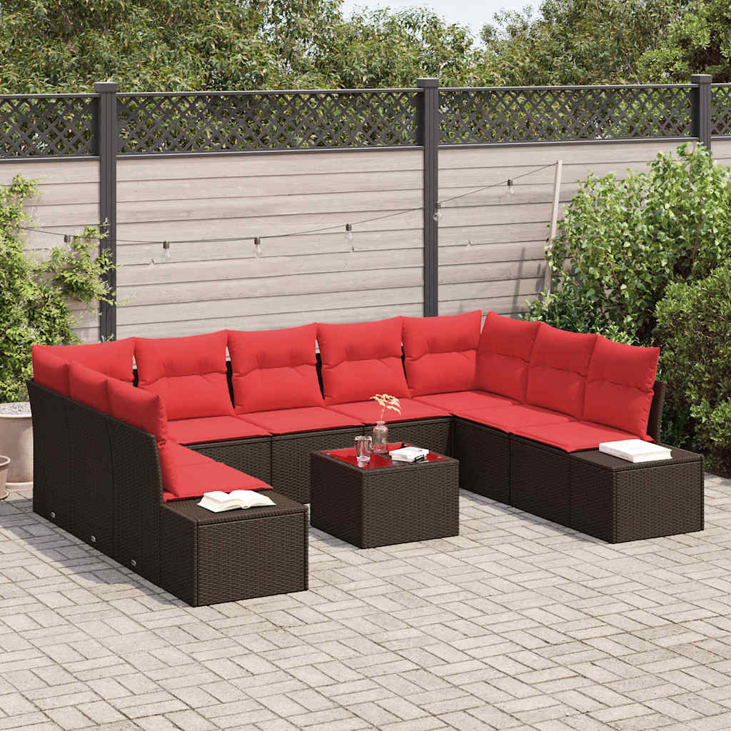 Set Divano da Giardino 9 pz 8 posto Marrone e Rosso | homemem39