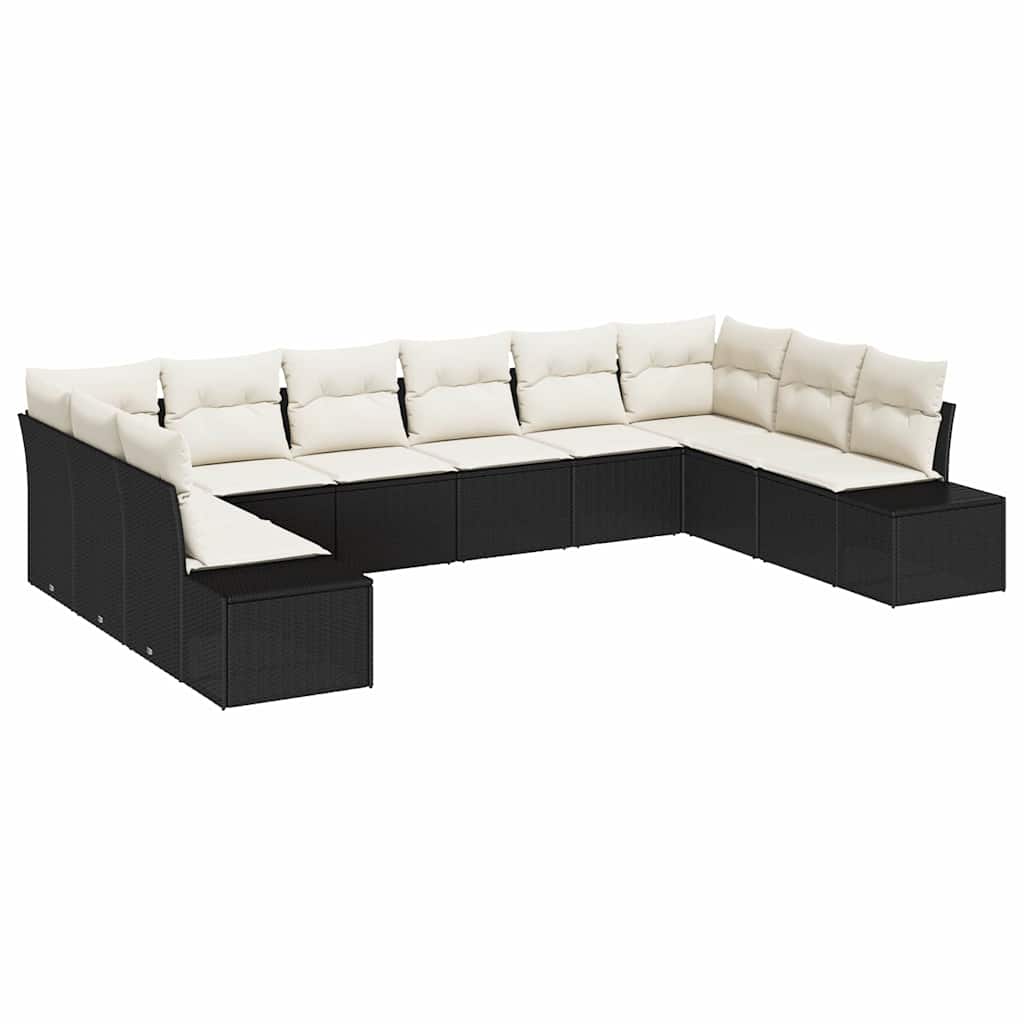 Set Divano da Giardino 10 pcs Nero e Crema Polyrattan | homemem39