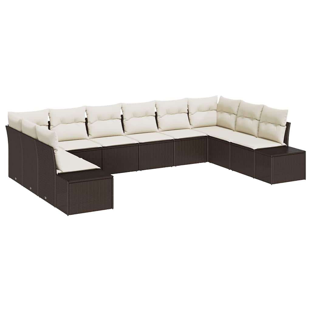 Set Divano da Giardino 10 pcs Marrone e Crema Polyrattan | homemem39