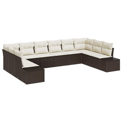 Set Divano da Giardino 10 pcs Marrone e Crema Polyrattan | homemem39