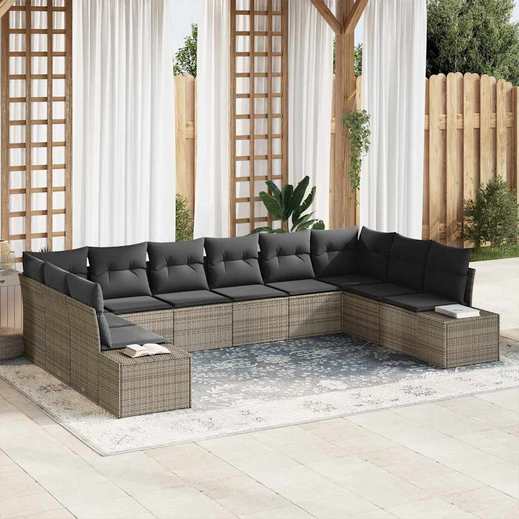 Set Divano da Giardino con cuscino 10 pcs Grigio Polyrattan
