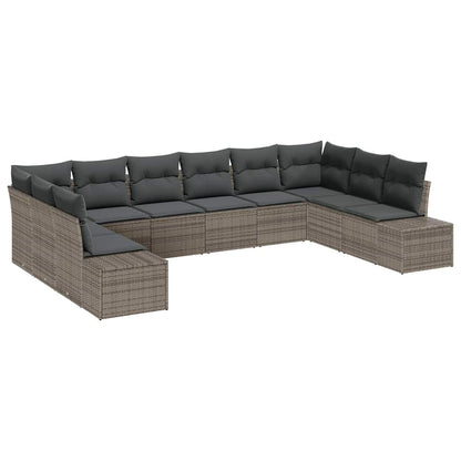 Set Divano da Giardino con cuscino 10 pcs Grigio Polyrattan