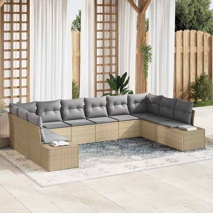 Set Divano da Giardino 10 pcs Beige e Grigio Chiaro Polyrattan